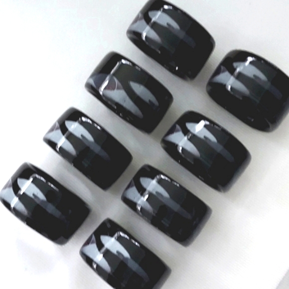 MIKASA Opus Black & Gray Ceramic Napkin Rings Japan Set Of 8 Vintage - Picture 2 of 7